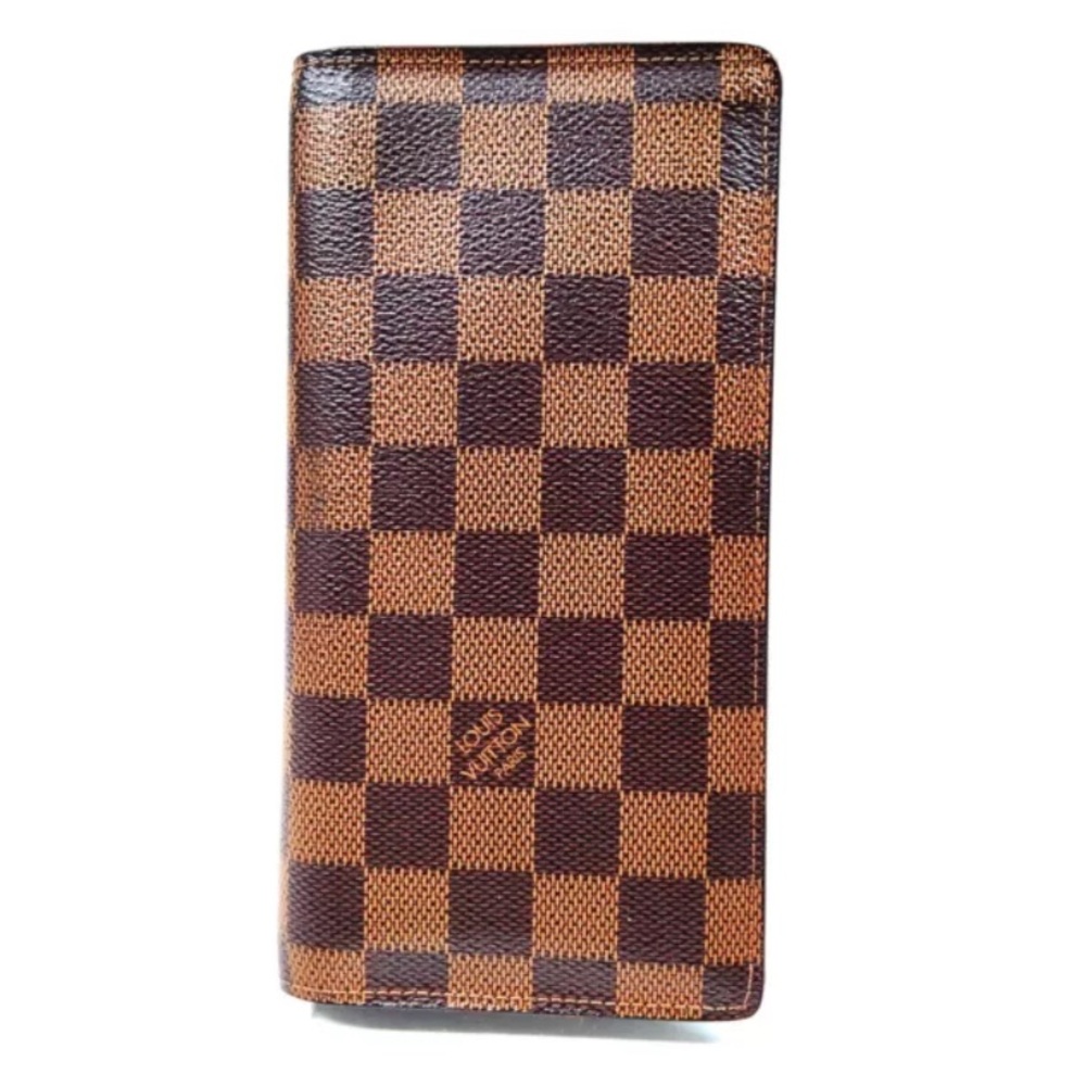 EUC [Louis Vuitton] Damier Ebene Checkered Long Unisex Bi-Fold Wallet Brown